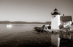 Tranquil Waters by Grindle Point Light in Maine - Sepia Tone